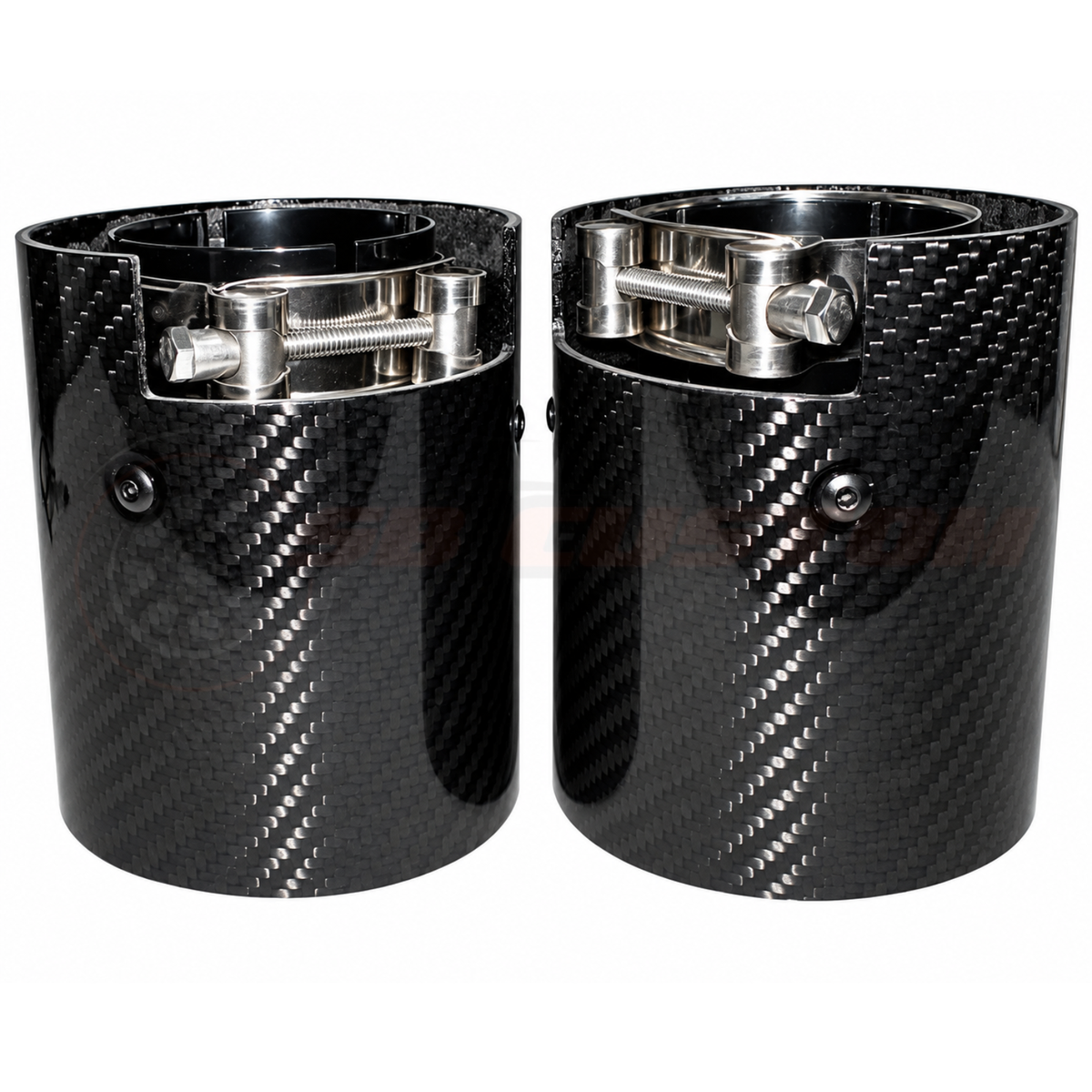 BMW Black Carbon Fibre Exhaust Tips, clamp view