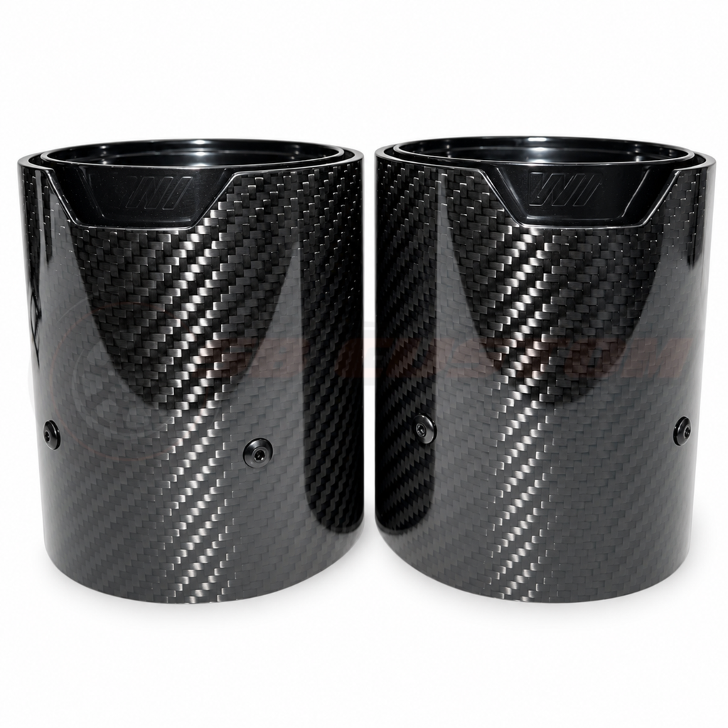 BMW Black Carbon Fibre Exhaust Tips V2, front view