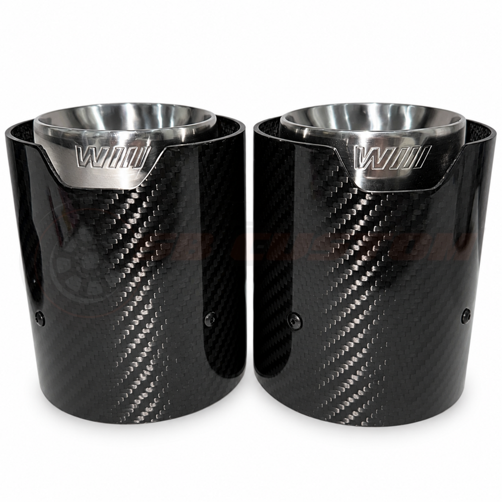 BMW Carbon Fibre Exhaust Tips – Chrome Trim, front view