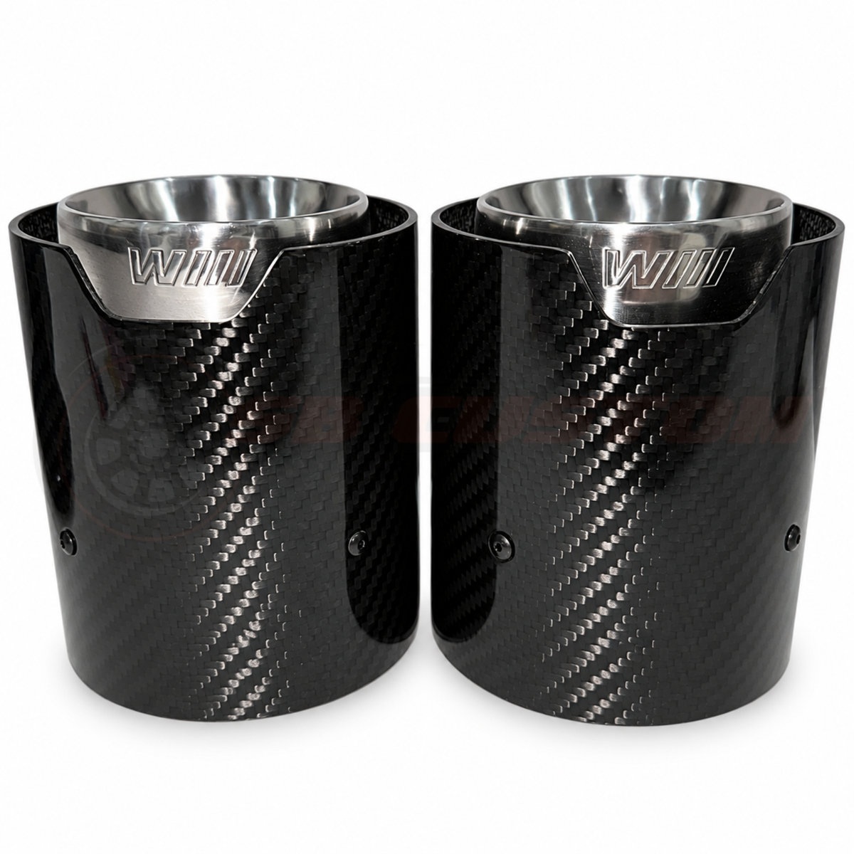 BMW Carbon Fibre Exhaust Tips – Chrome Trim, front view