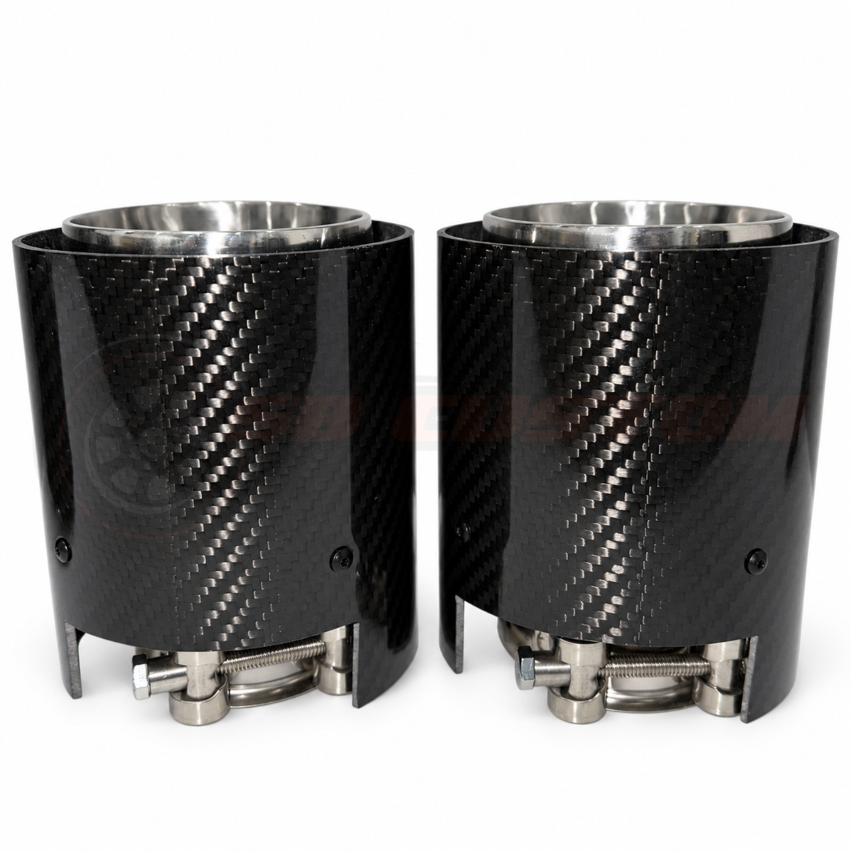 BMW Carbon Fibre Exhaust Tips – Chrome Trim, clamp view