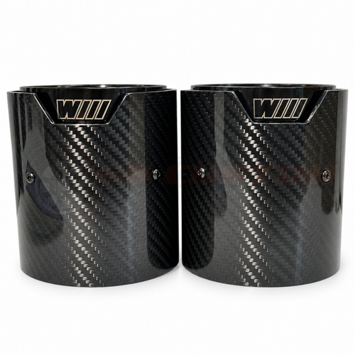 BMW Black Carbon Fibre Exhaust Tips, front view